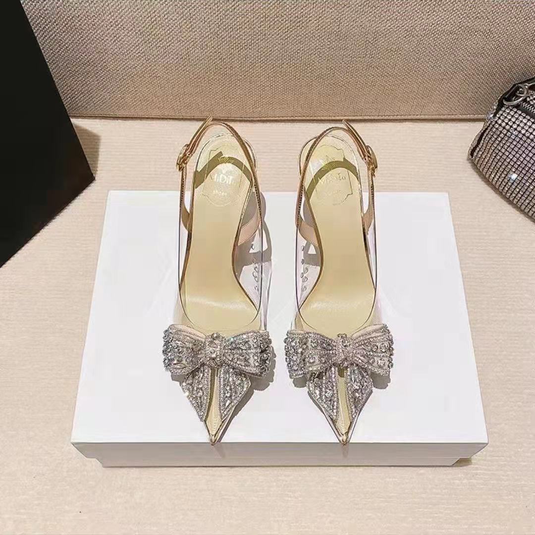 Women's Pointed Toe Rhinestone Bow Stiletto Sandals