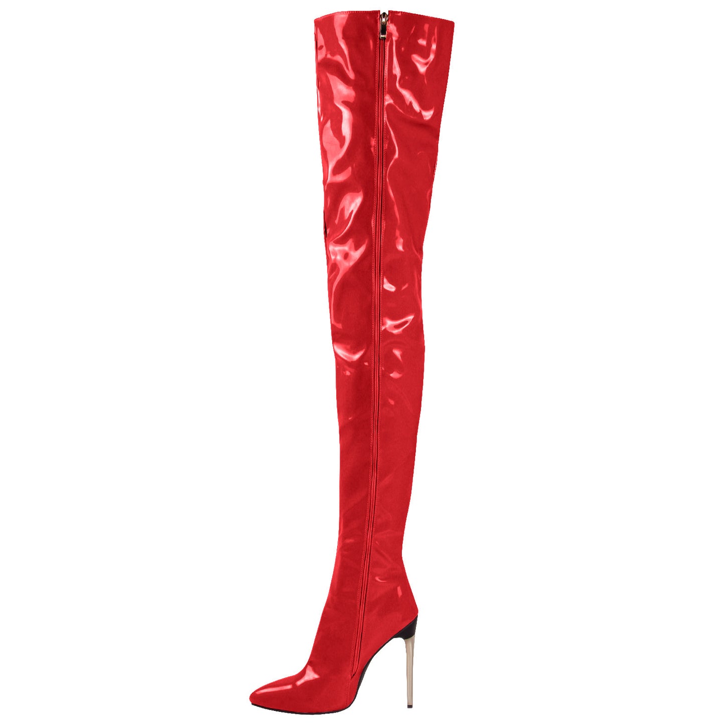 Pointy Side Zipper Patent Leather Stiletto Boots Over The Knee