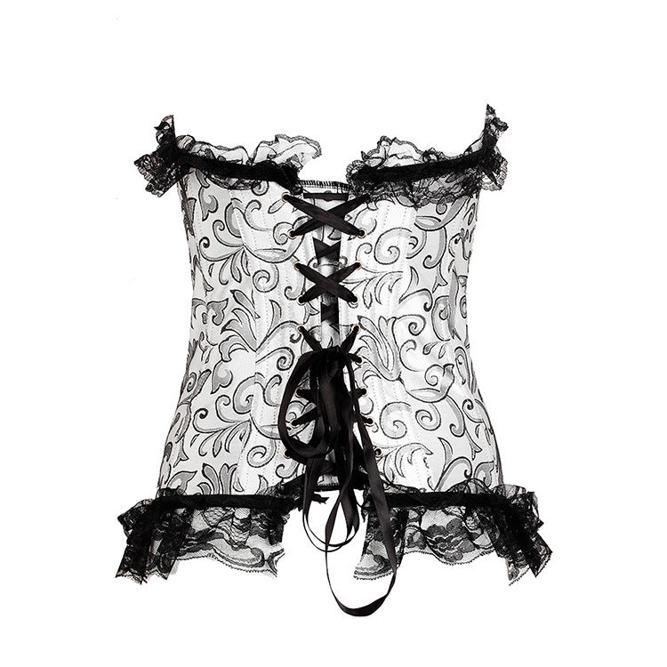 Sexy Black Lace Silver Embroidered Bouquet Bodice