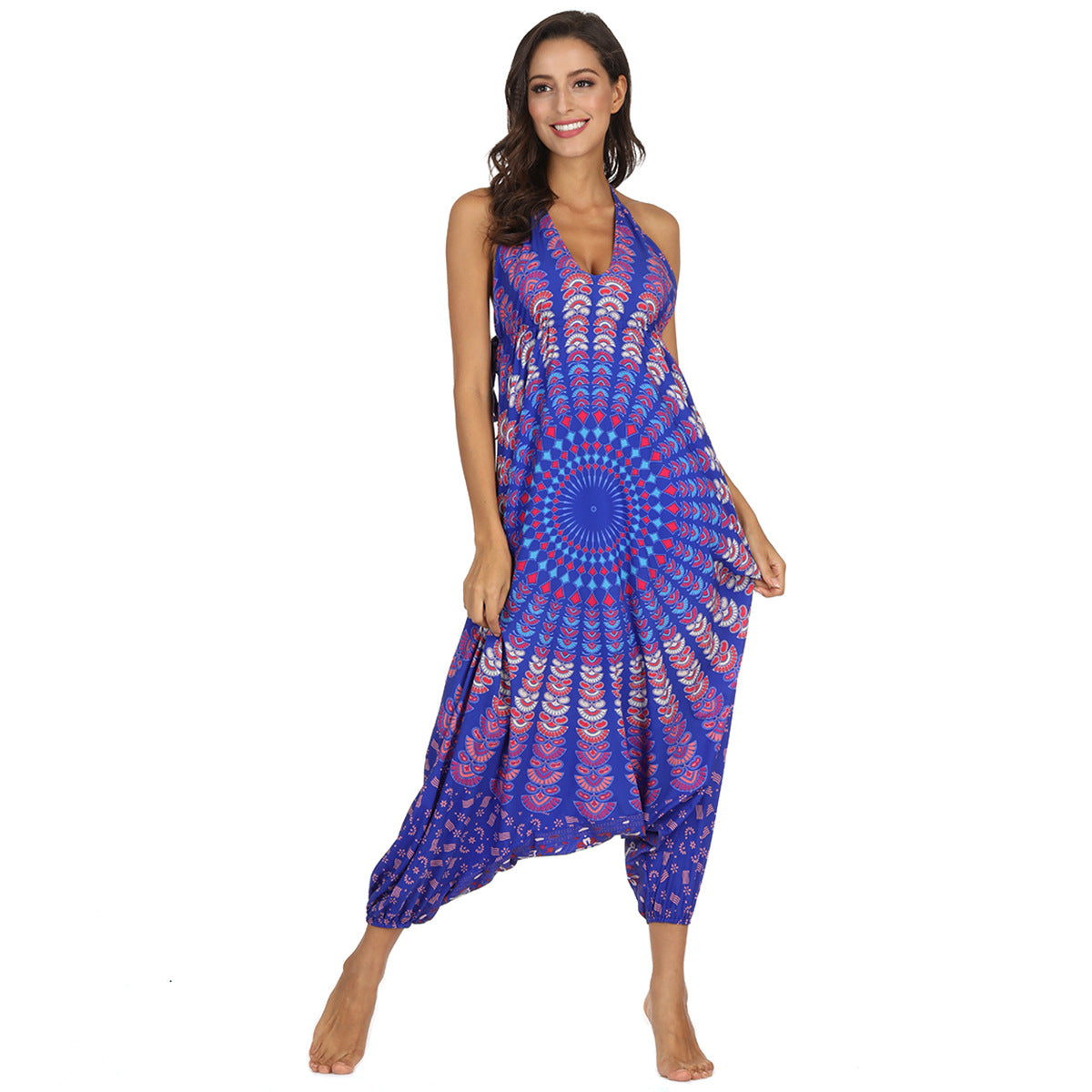 Cross-border Hot Style Ethnic Digital Printing Women's Sling Jumpsuit Wholesale Beach Leisure Sports Jumpsuit