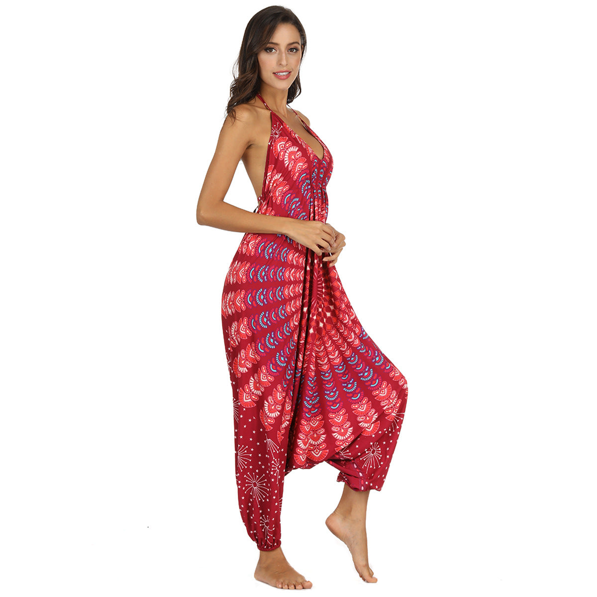 Cross-border Hot Style Ethnic Digital Printing Women's Sling Jumpsuit Wholesale Beach Leisure Sports Jumpsuit