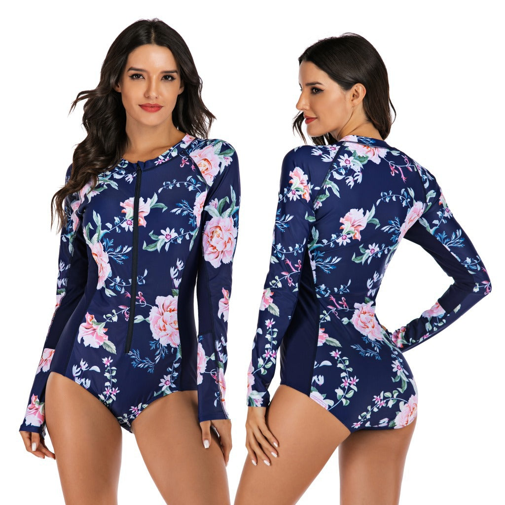 Surfing Suit One-piece Long-sleeved Women's Swimsuit Hot Spring Swimsuit Diving Suit