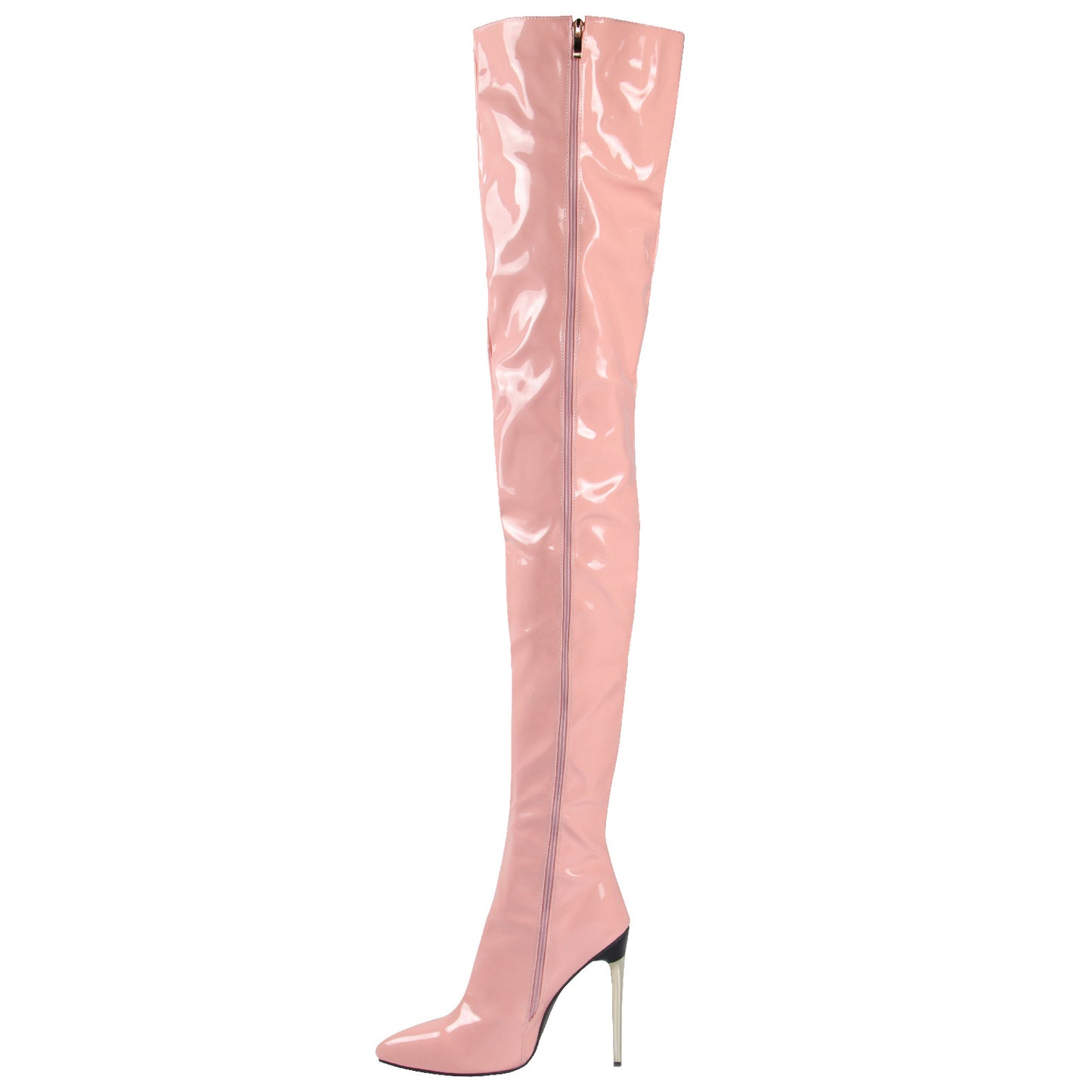 Pointy Side Zipper Patent Leather Stiletto Boots Over The Knee