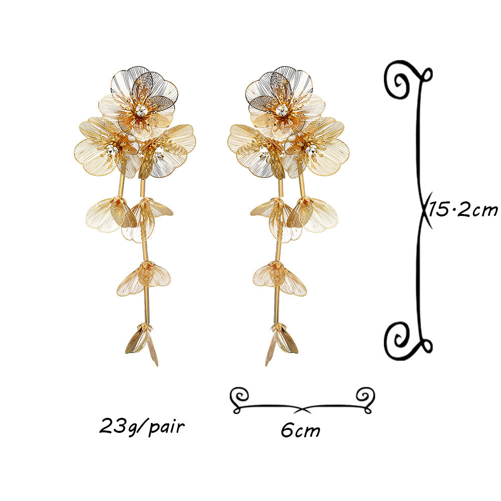 Exaggerated Earrings Flower Symmetrical Temperament Long Pendant