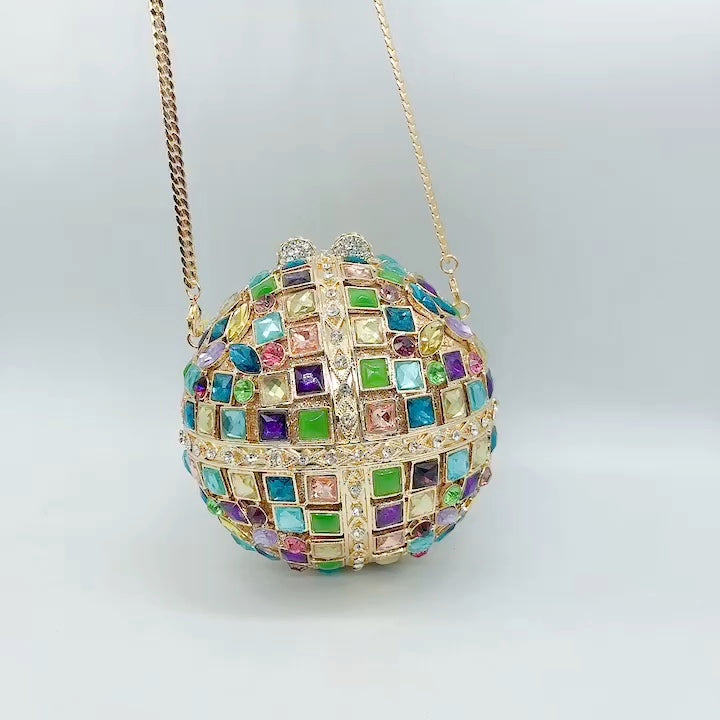 Multicoloured Glass Rhinestone Round Ball Package With An Empty Diamond