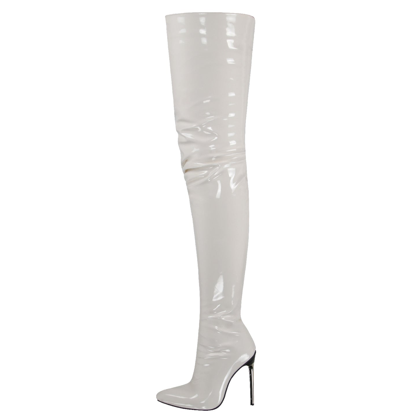 Pointy Side Zipper Patent Leather Stiletto Boots Over The Knee