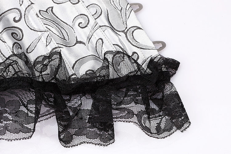 Sexy Black Lace Silver Embroidered Bouquet Bodice