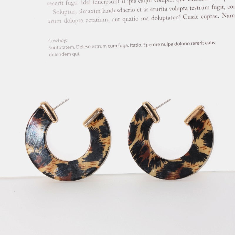 C-shaped Circular Geometric Leopard Print Earrings