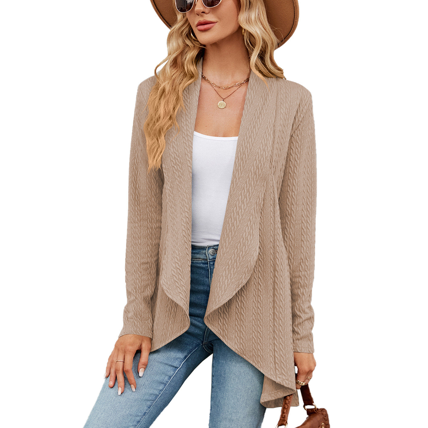 Women's Fashion Long Sleeve Solid Color Loose Cardigan Top