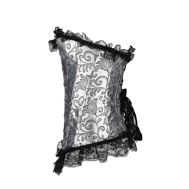 Sexy Black Lace Silver Embroidered Bouquet Bodice