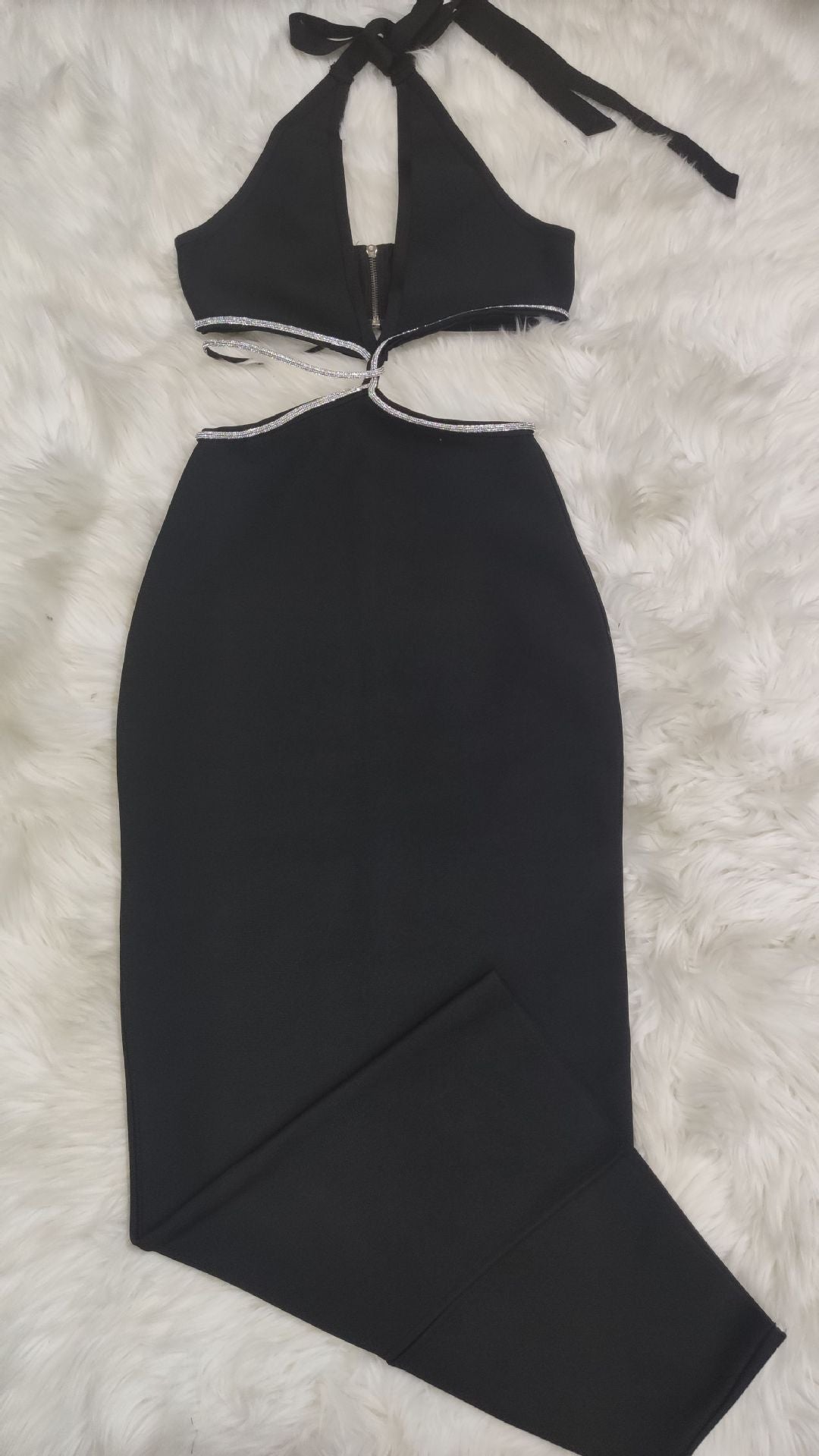 Women's Fashion Black V-neck Tight Dress